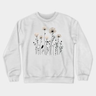 Nordic wild flowers one Line art cream colour Crewneck Sweatshirt